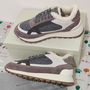 Brunello Cucinelli Fleece-Lined Brown & Grey Sneakers